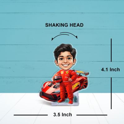 Personalized Car Racer Boy Funny Face Caricature with Shaking Head Gift for Boyfriend, Friend, Brother & Car Lover Batter Powered Moving Head Bobblehead Figurine